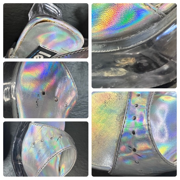 Lei Vintage Y2K Iridescent Clear Chunky Block Heel Platform  Heels - Picture 11 of 12